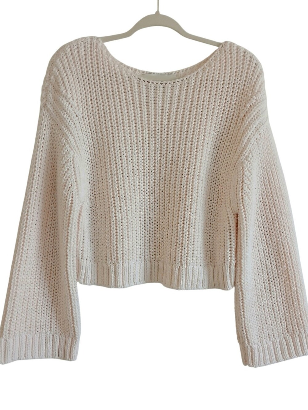 AERON Chunky Fisherman Knit Bell Sleeve Oversized 100% Pima Cotton Sweater XS